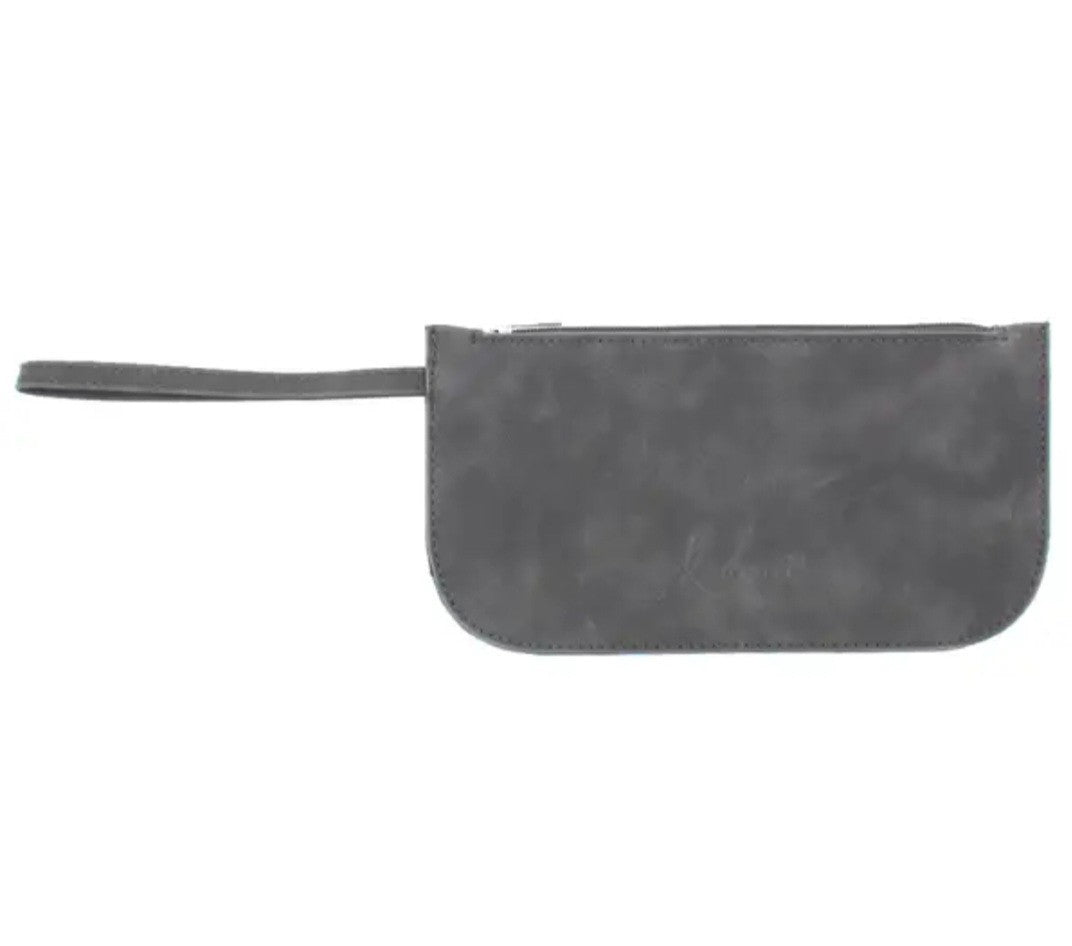 Luxe Faux Suede Vegan Leather Wristlet Army Green