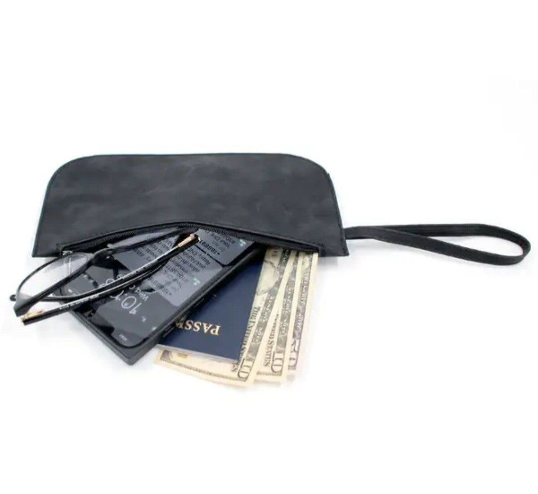 Luxe Faux Suede Vegan Leather Wristlet Black