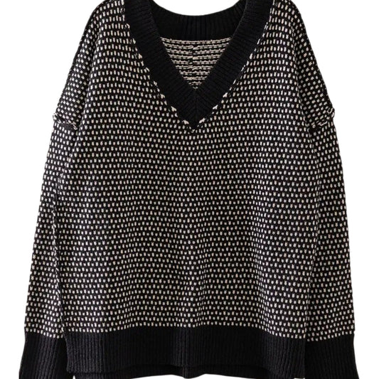 Abby Contrast Stitch Reversible V-neck Sweater