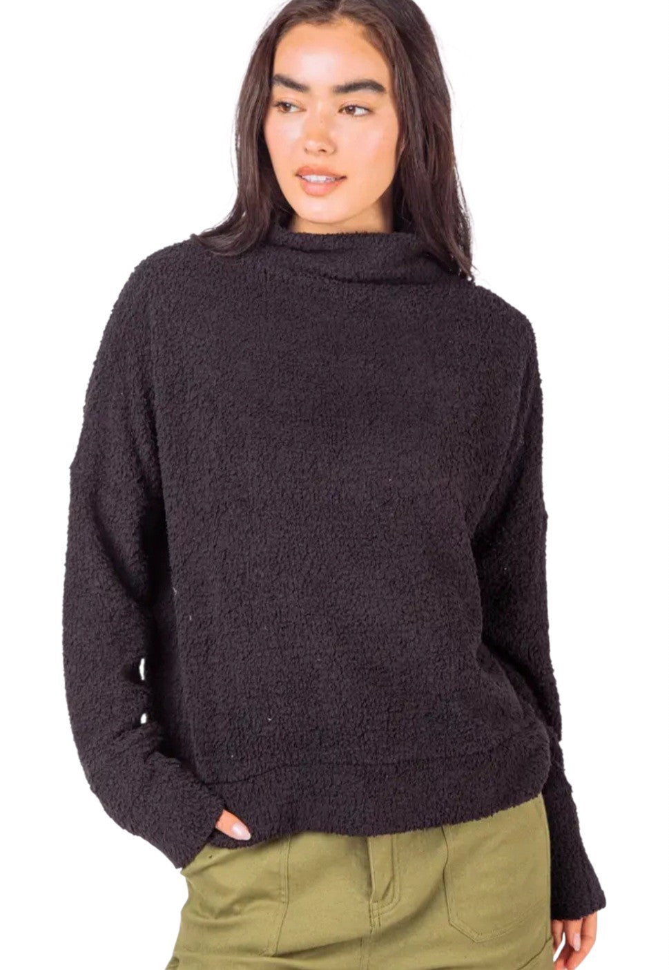 Taylor Black Fuzzy Knit Top