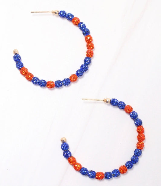 School Pride Pave Hoop Earrings ~ Blue & Orange