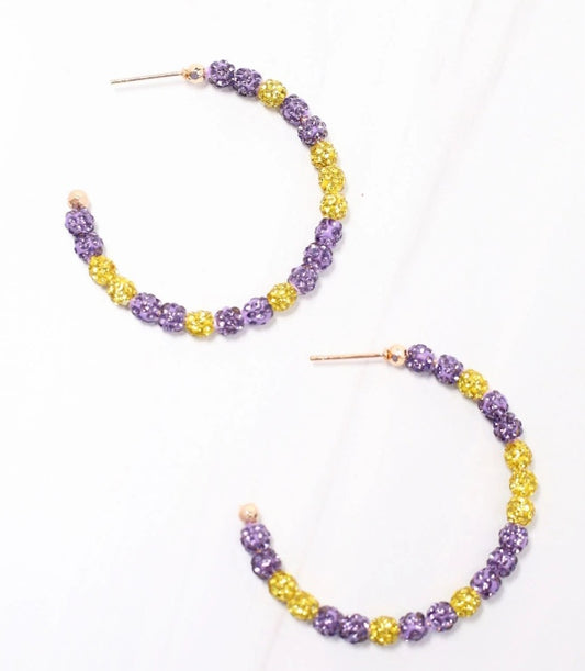 School Pride Pave Hoop Earrings ~ Purple & Gold