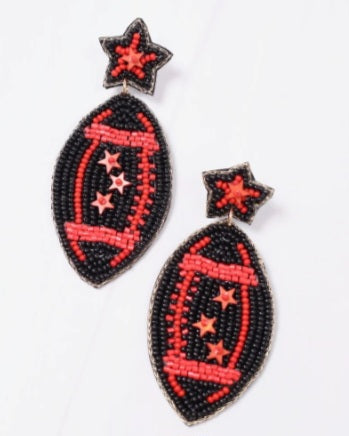 Seed Bead Football Earrings ~ Red & Black