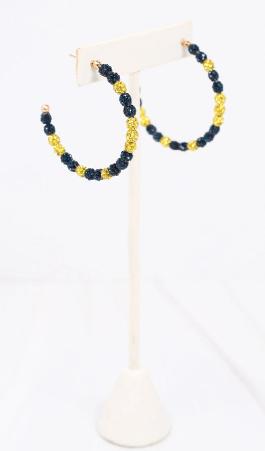 School Pride Pave Hoop Earrings ~ Navy & Gold