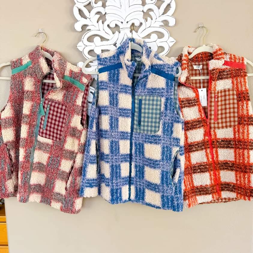 Plaid Perfection Sherpa Vests