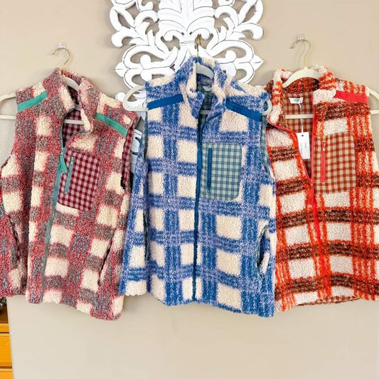 Plaid Perfection Sherpa Vests