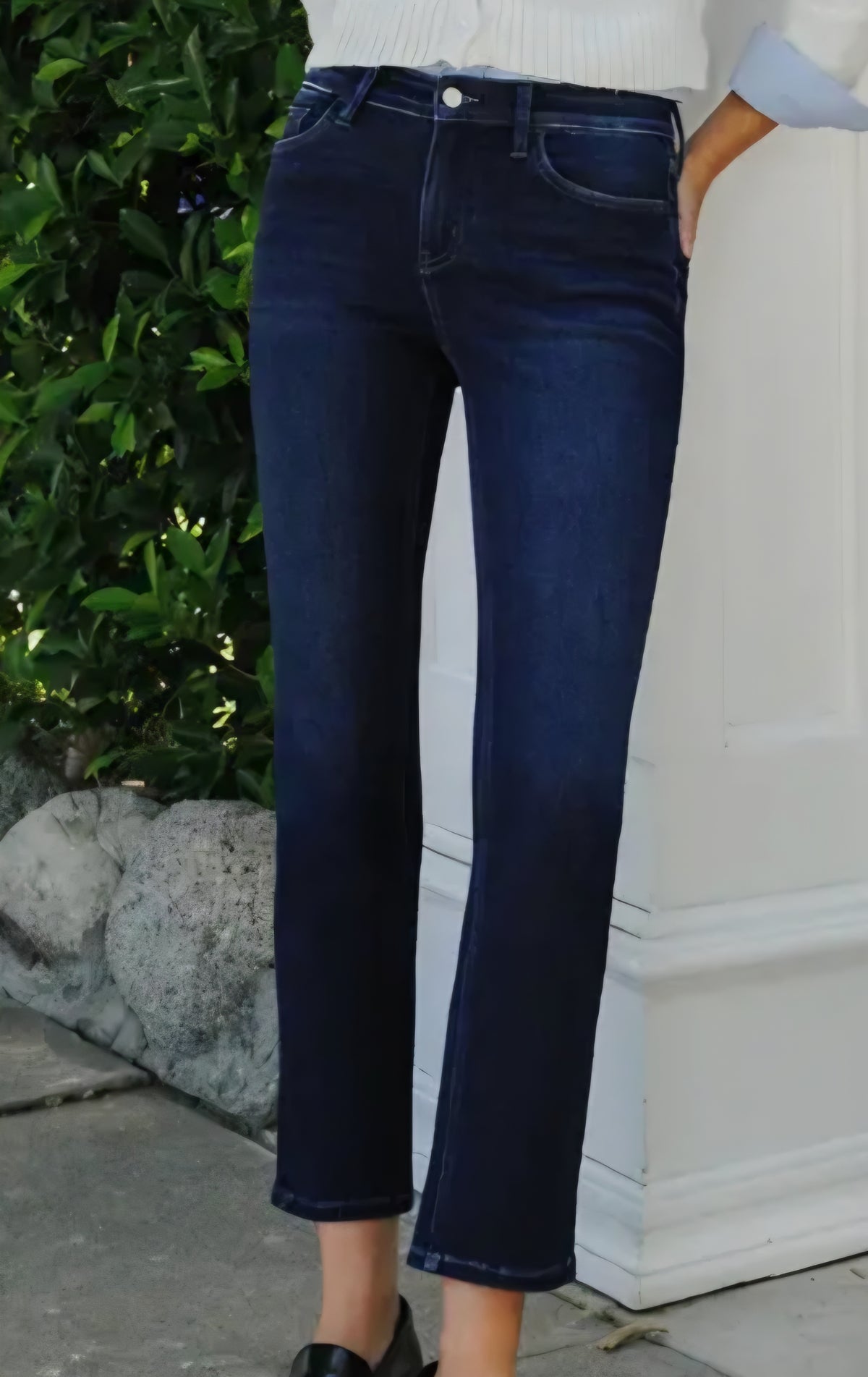 Glorious Joy Mid Rise Straight Dark Wash Denim Jeans by Vervet