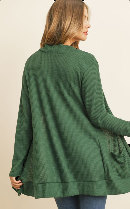 Versatile Hunter Green Waffle Knit Cardigan