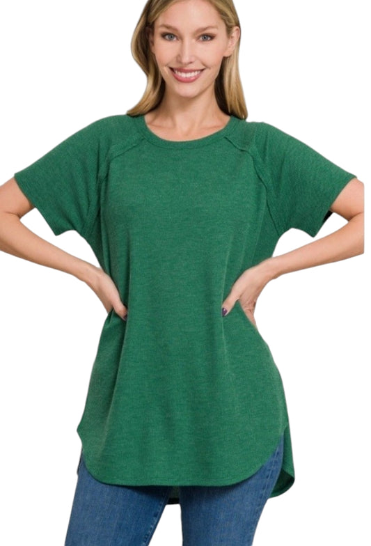 Couldn't Be Better Waffle knit top - Dark Green