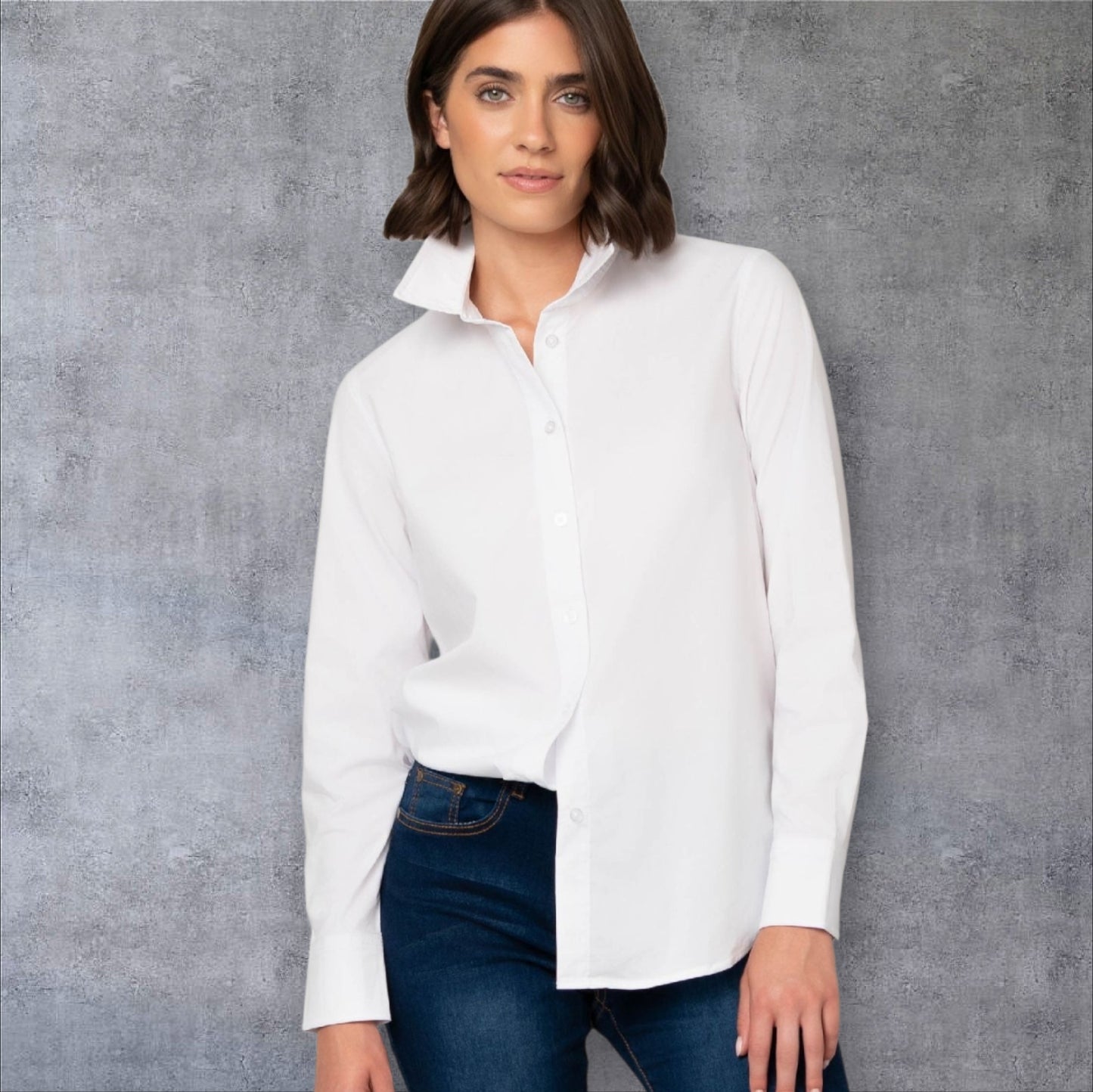 Classic White Oxford Button Front Top