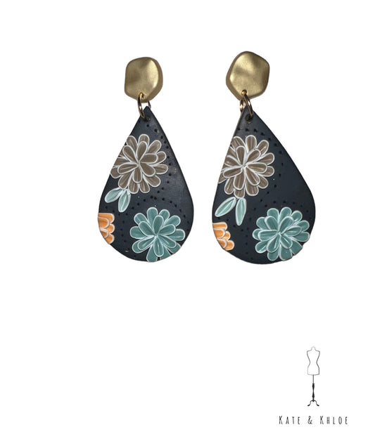 Embossed Floral Teardrop Earrings