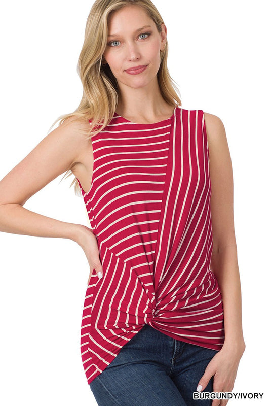 Twist Knot Red & White Striped Tank