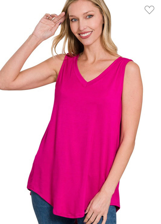 Luxury Rayon V-Neck tank In Magenta