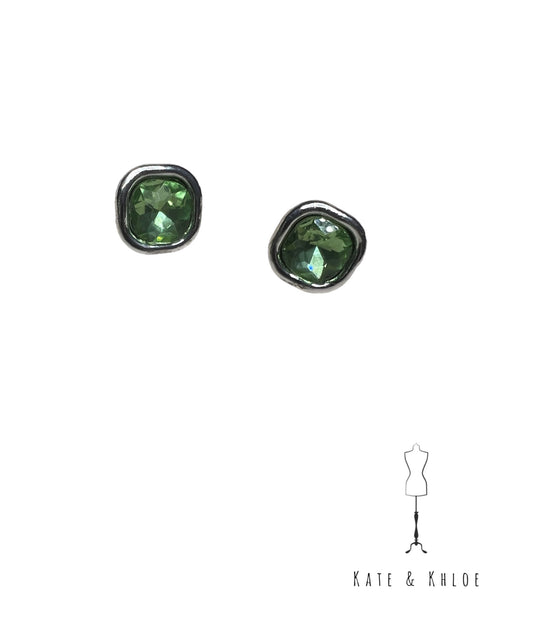 Square Peridot Crystal Earring Studs