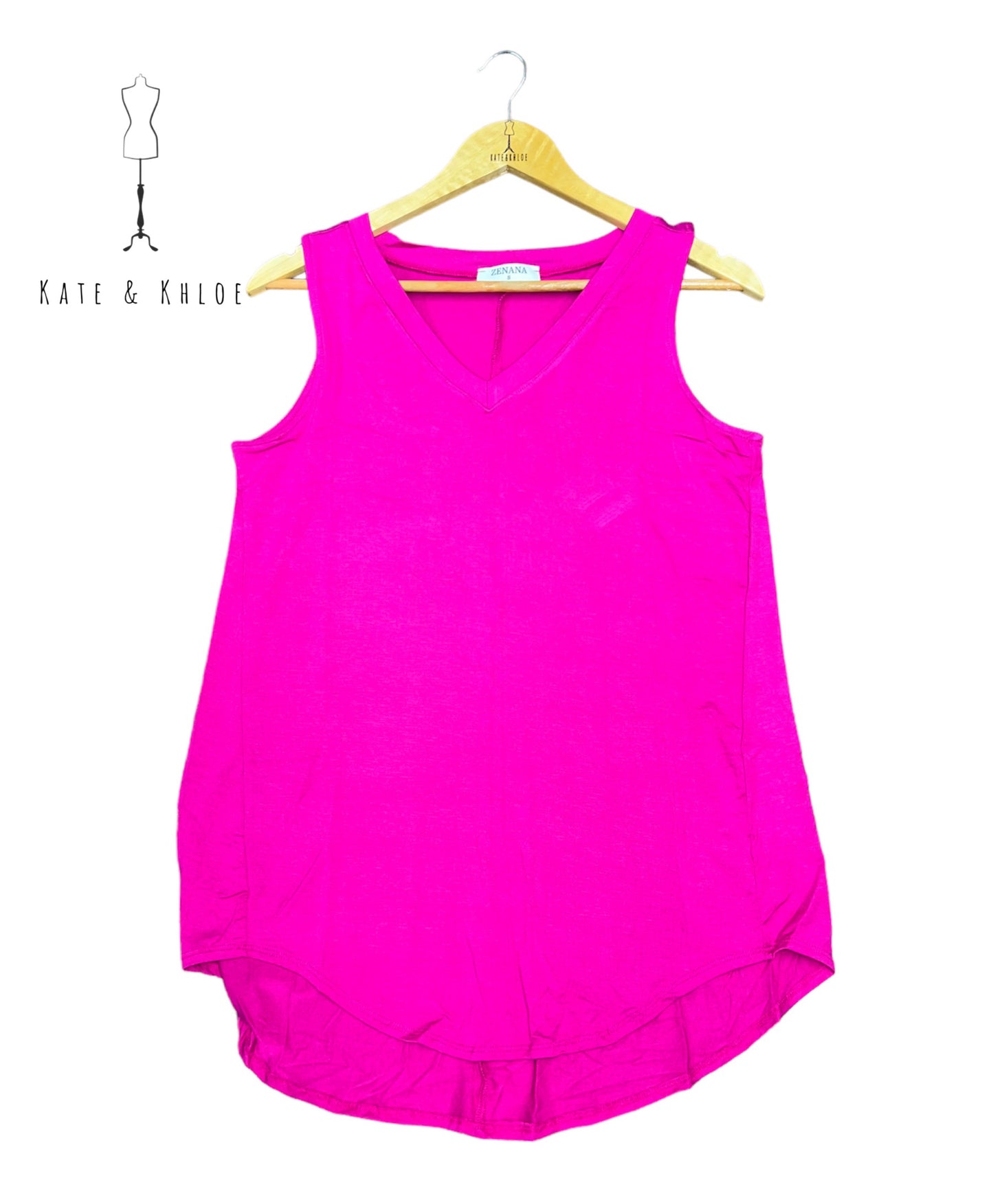 Luxury Rayon V-Neck tank In Magenta