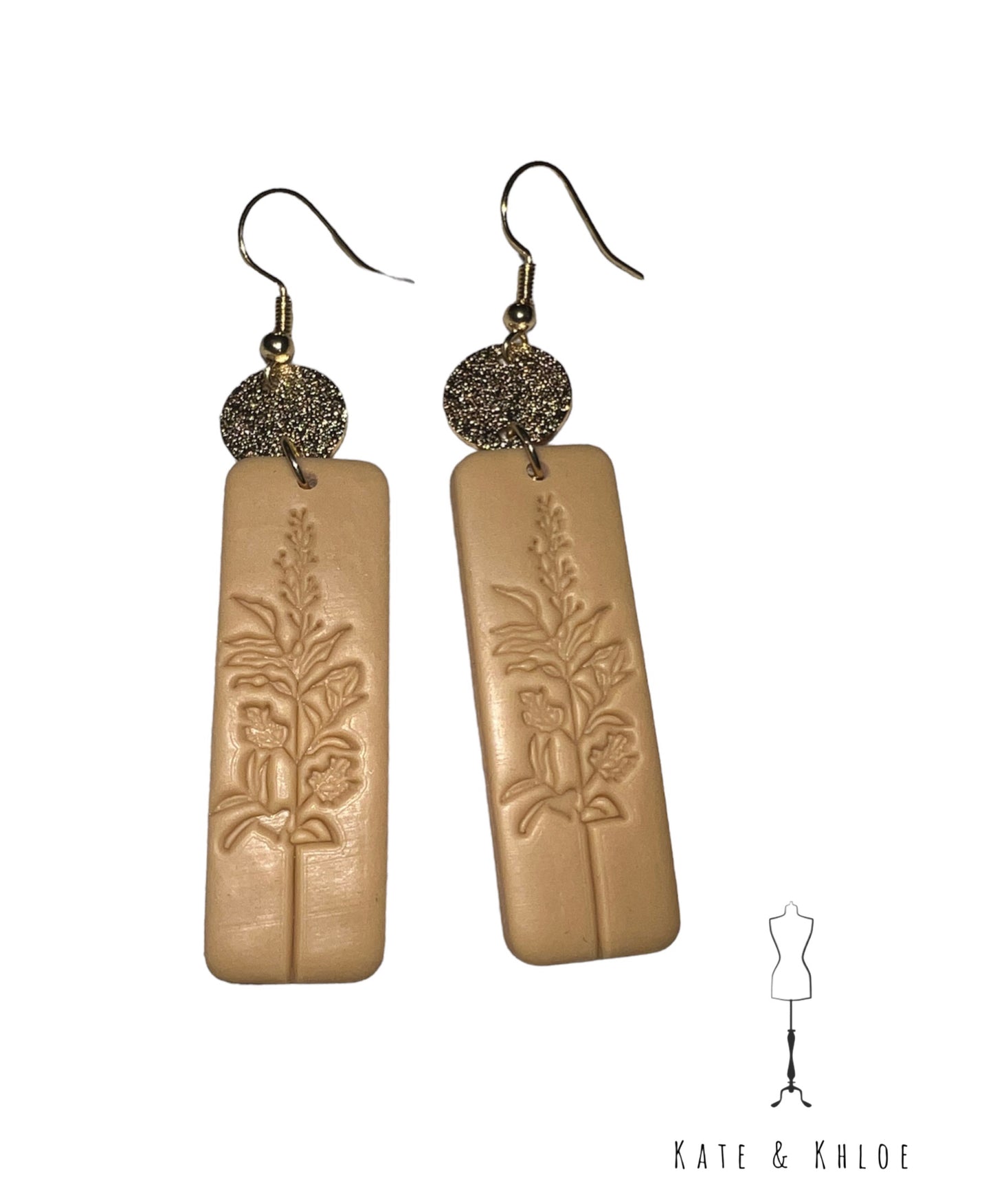 Tan Debossed Foliage w/ Gold Accent Earrings