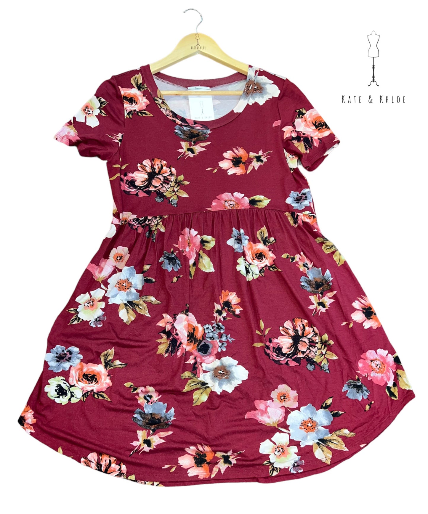 Floral Print Short Sleeve Babydoll Dress