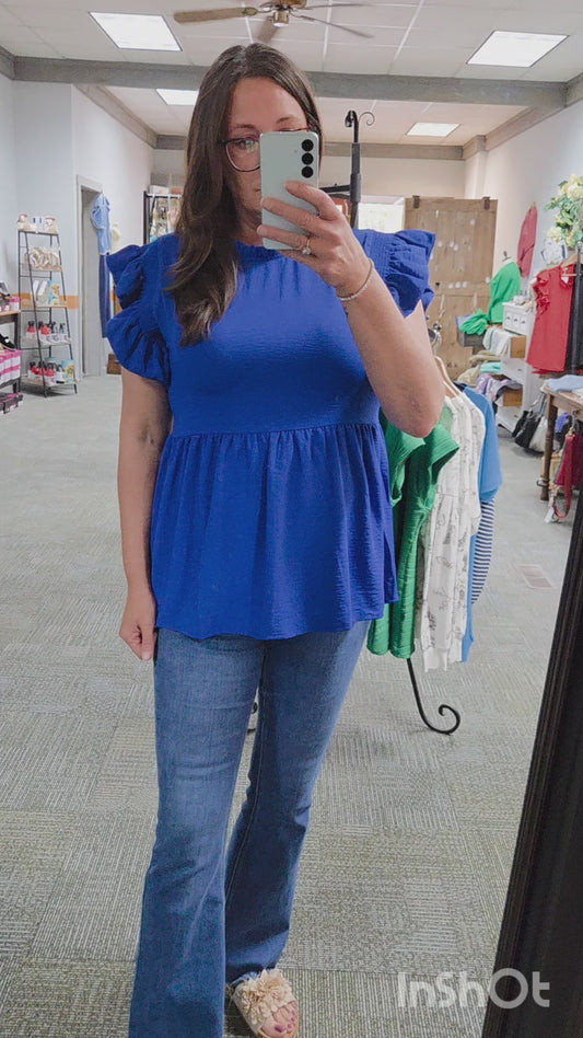 Hit the Town Blue Ruffle Sleeve Top