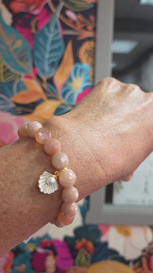 Power Beads By Jen Peach Moonstone Bracelet with Shell Enamel Charm