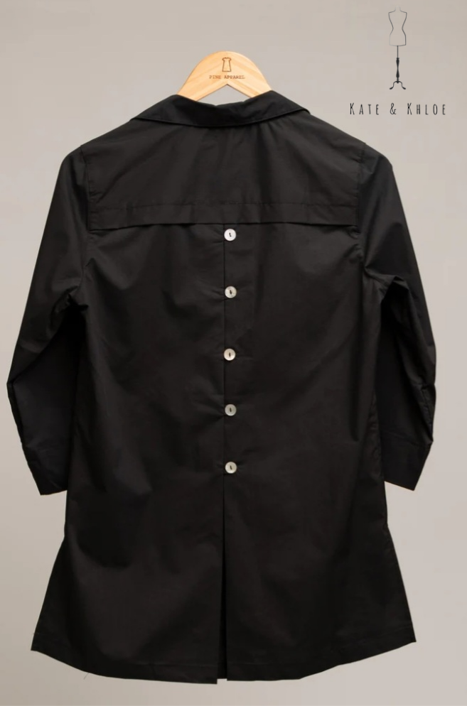 3/4 Sleeve Black Button Front Tunic