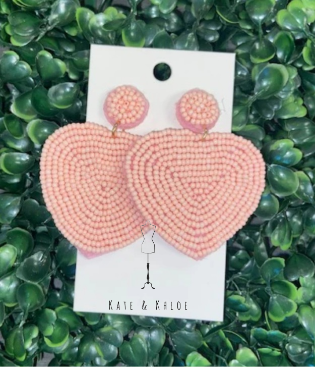 Open To Love Seed Bead Earrings ~Light Pink