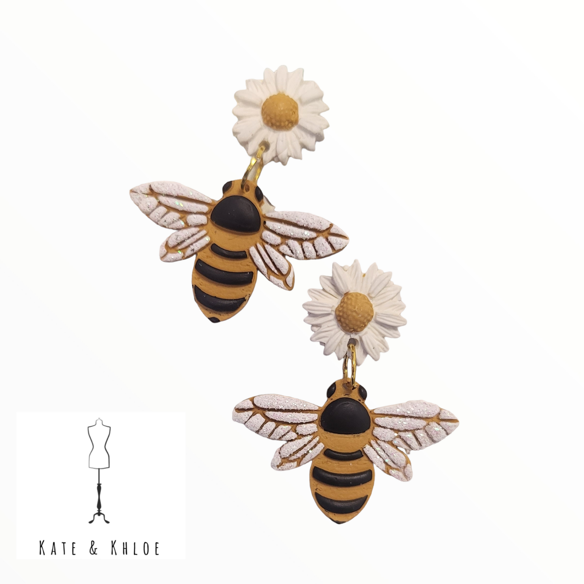 Handcrafted Polymer Clay Bee Earrings Kate and Khloe