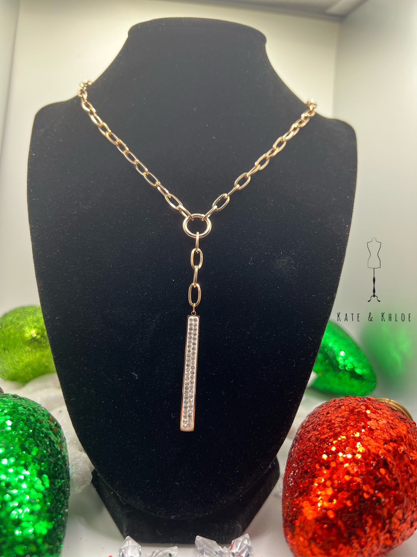 Gold Pave Bar Chain Necklace