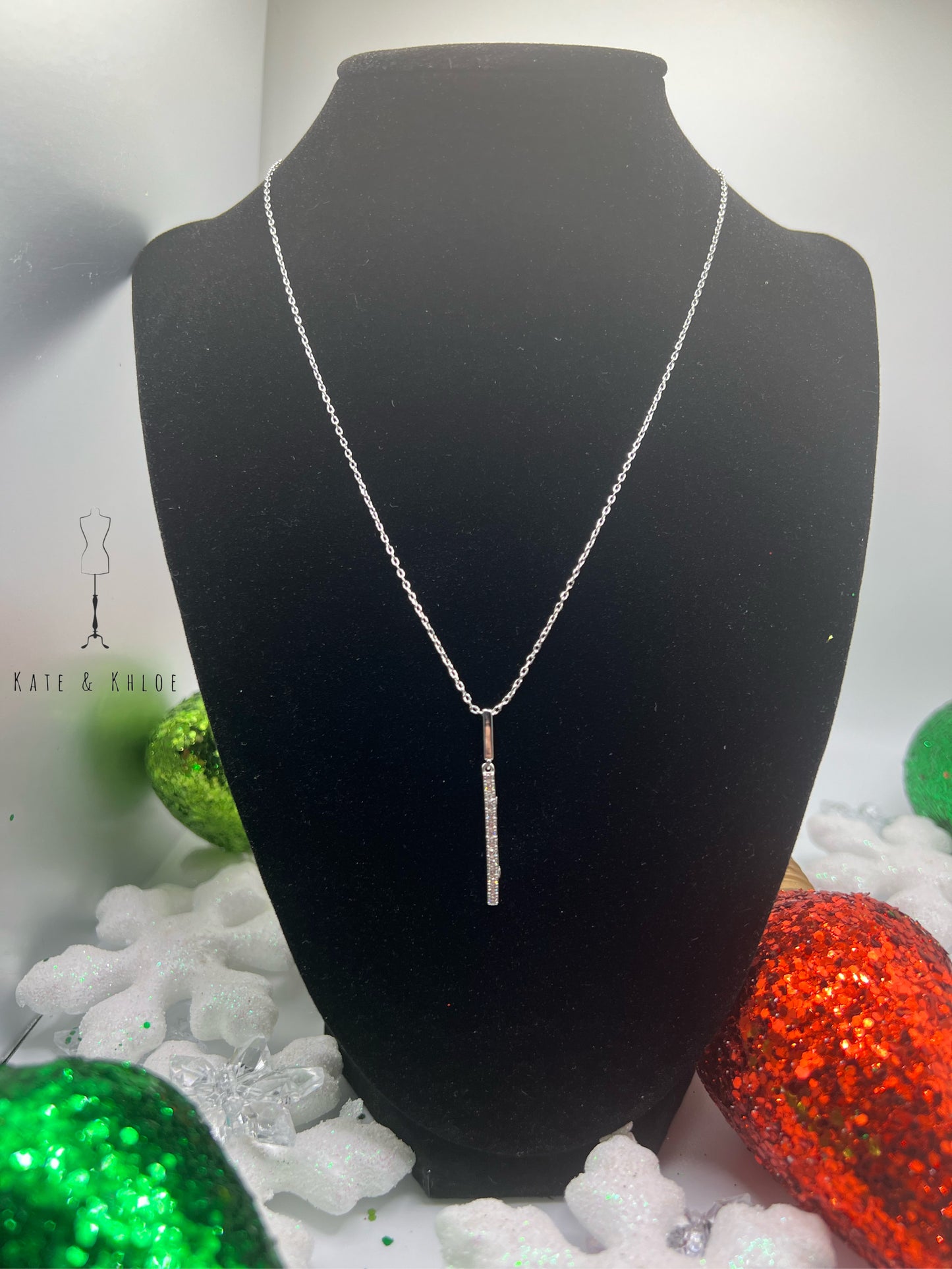 Pave Silver Bar Necklace
