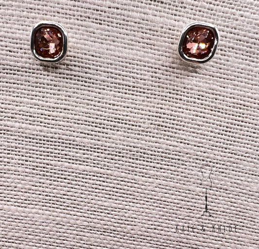 Rose Gold Gem Silver Earrings