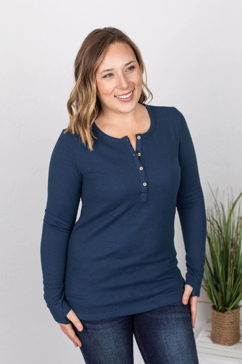 The Perfect Long Sleeved Henley—Navy