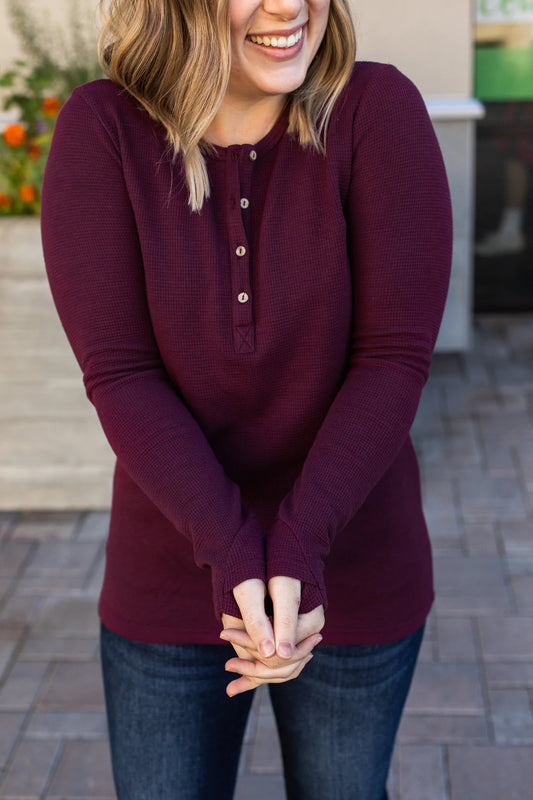 Long Sleeve Henley-Plum